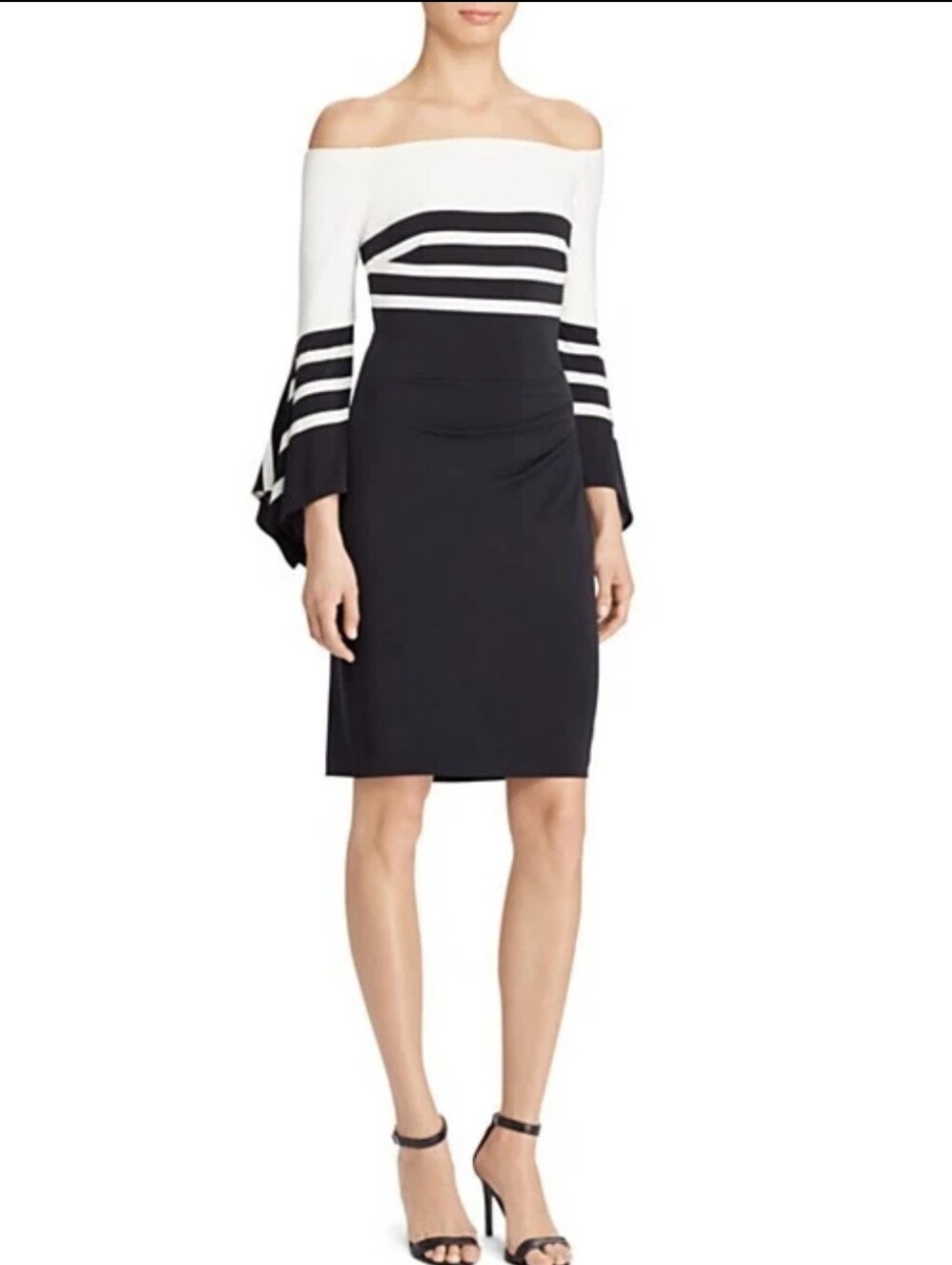 Lauren Ralph Lauren Off Shoulder Striped Midi Color Block Dress Size 8 Nwt
